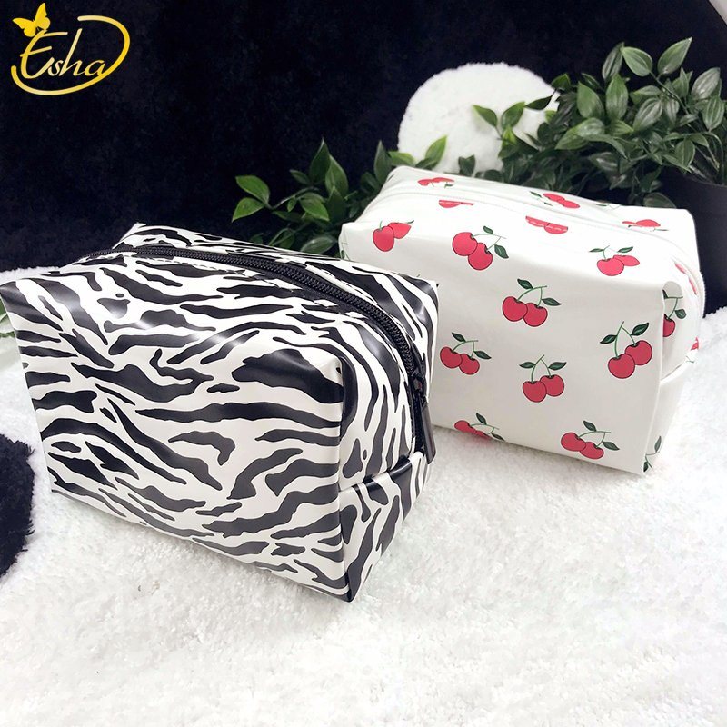 Pink Stripe Printed Cosmetic Bag