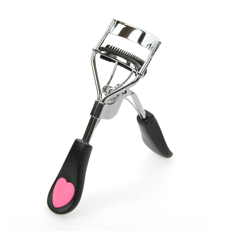 Pink Heart Handle Eyelash Curler With Built-in Comb