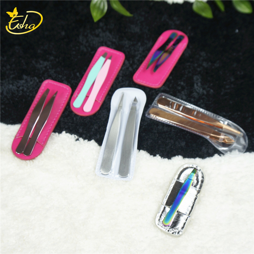 Mini Makeup 2PCS/Set Slant Tweezers Stainless Steel Eyelash Tweezers