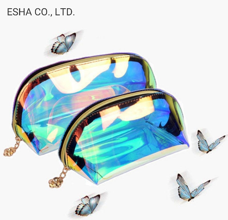 Colorful Shiny Rainbow Transparent Portable Storage Handbag Cosmetic Bag
