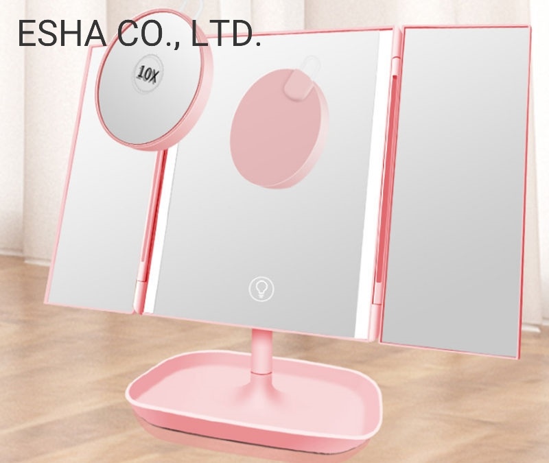 Three-Sided Folding LED Dresser Makeup Mirror