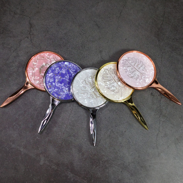 Leaf Pattern Portable Round Hand Mirror