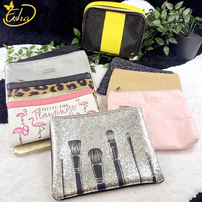 Pink Stripe Printed Cosmetic Bag