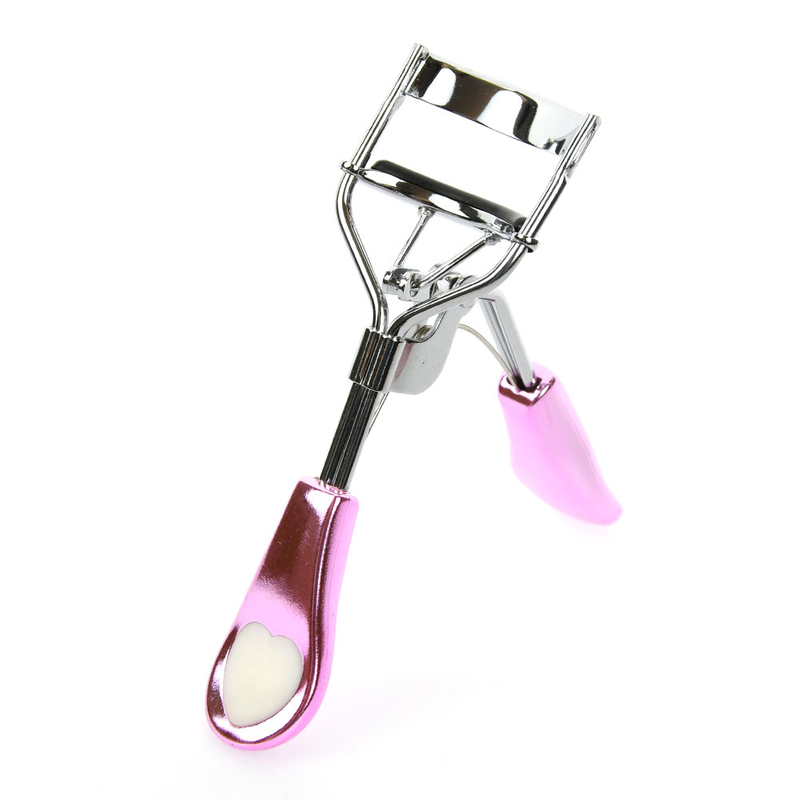 Pink Heart Handle Eyelash Curler With Built-in Comb