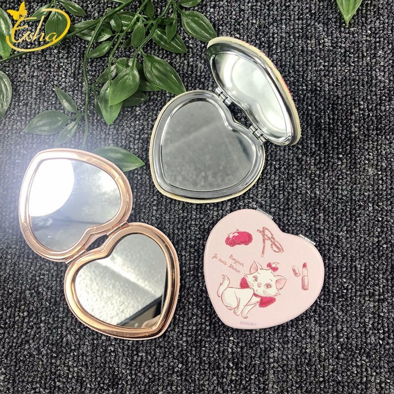 Heart Love Double Pink Cheap Magnifying Compact Cosmetic Mirror