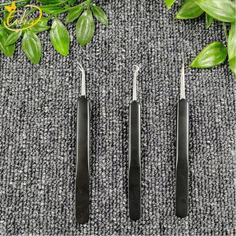 Black Ultra Fine Tip Eyelashes Tweezers