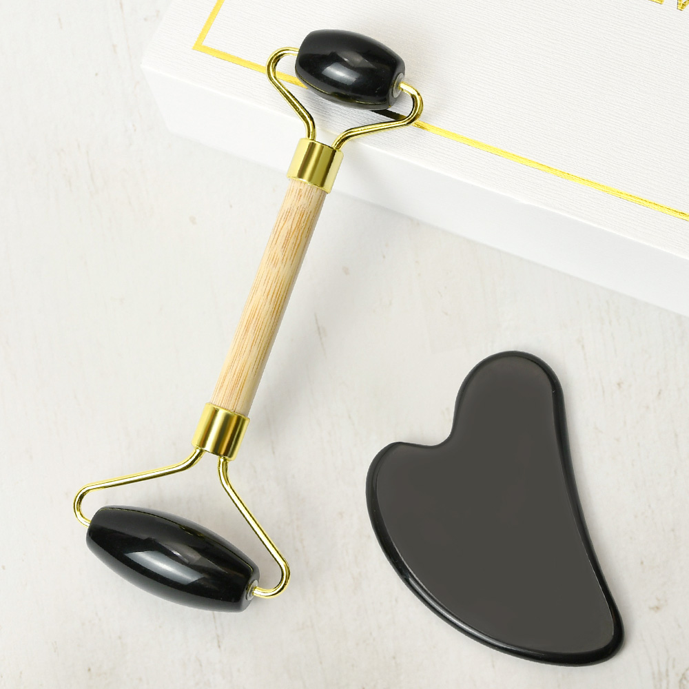 Natural Obsidian Face Massage Roller Guasha Tools Set