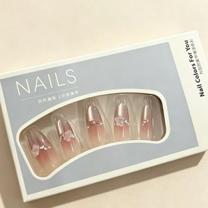 Custom Nude Gradient Hand Drawn Star Rhinestone Press On Nails | OEM Wholesale Handmade False Nail Sets