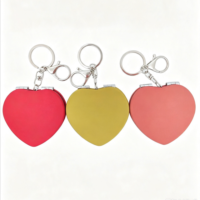 Custom PU Leather Heart‑Shaped Compact Mirror With Keychain Private Label OEM ODM