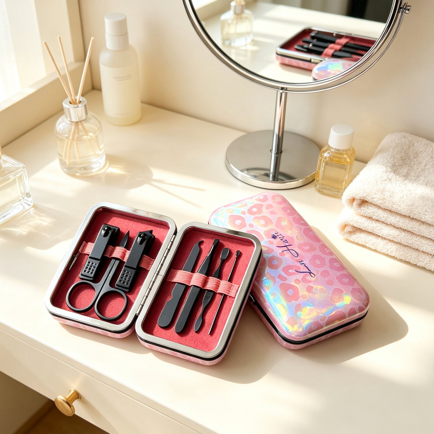 8 In 1 Holographic Laser Leopard Custom Logo Manicure Set
