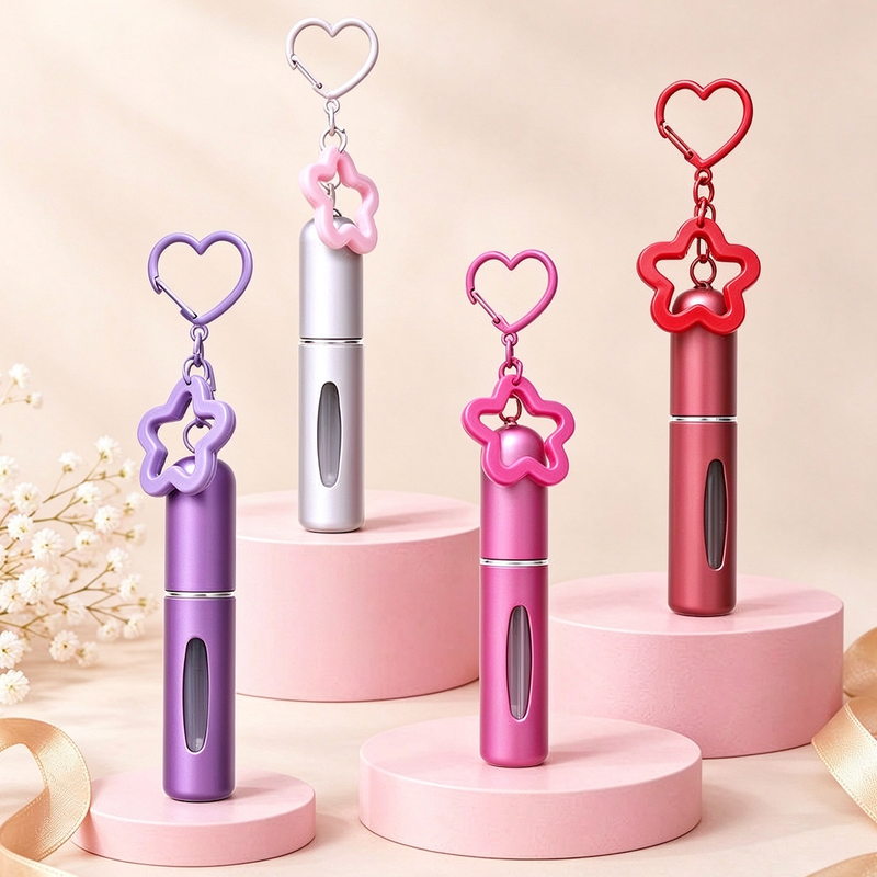 Custom Heart Star Keychain Refillable Mini Perfume Atomizer Bottle OEM ODM