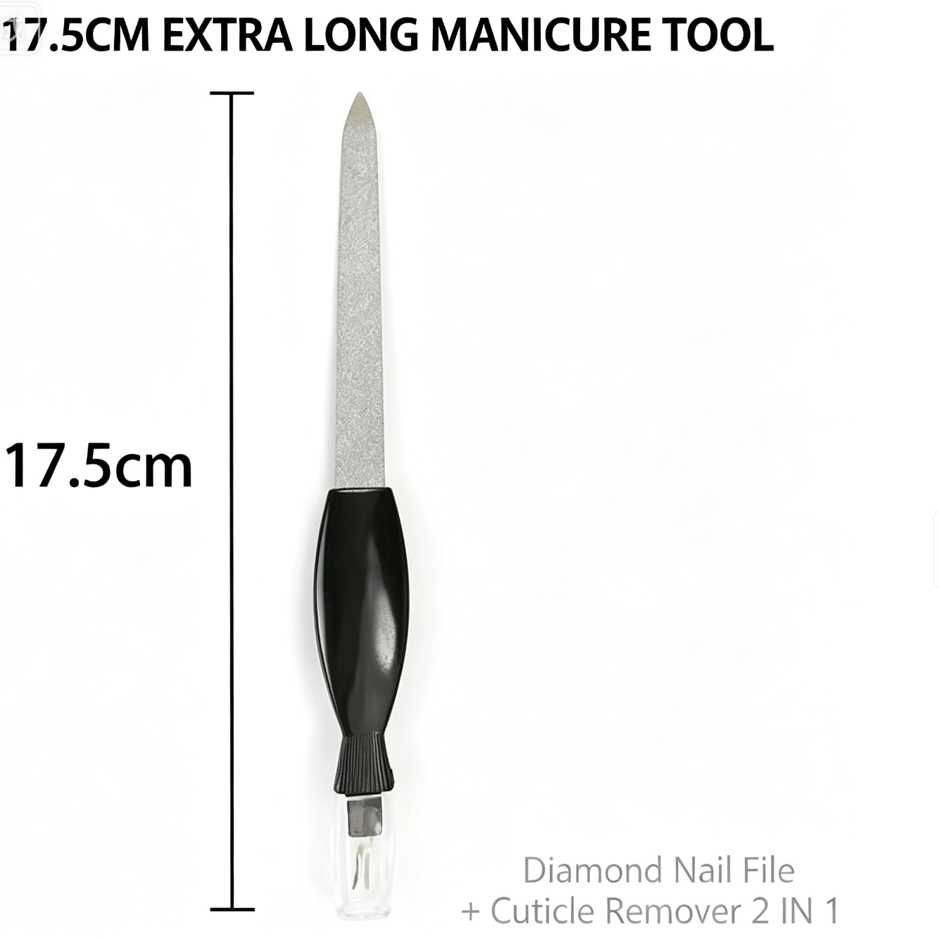 17.5cm Extra Long 2 in 1 Stainless Steel Manicure Tool Set, 3PCS Diamond Nail File & Cuticle Pusher Kit