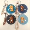 OEM Custom Denim Flocking Bear Double Sided Compact Pocket Makeup Mirror With Keychain