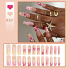 Semi-Handmade Pink Floral Press On Nails B321 & B322, Reusable Luxury False Nails with 3D Flower & Rhinestones