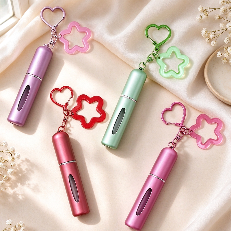 Custom Heart Star Keychain Refillable Mini Perfume Atomizer Bottle OEM ODM