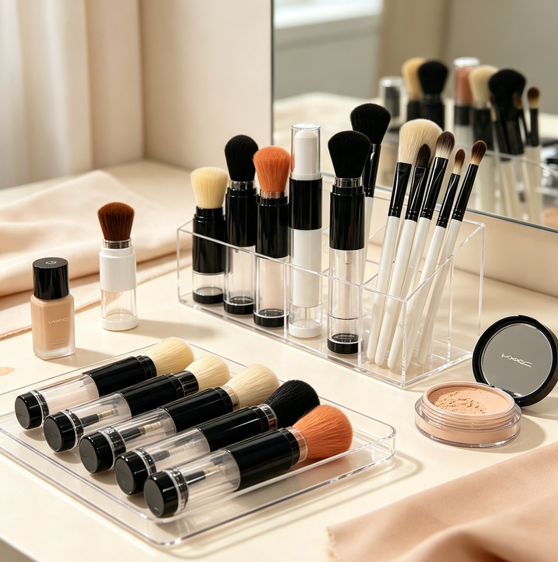 Custom Retractable Powder Brush Private Label OEM ODM Cosmetic Brush