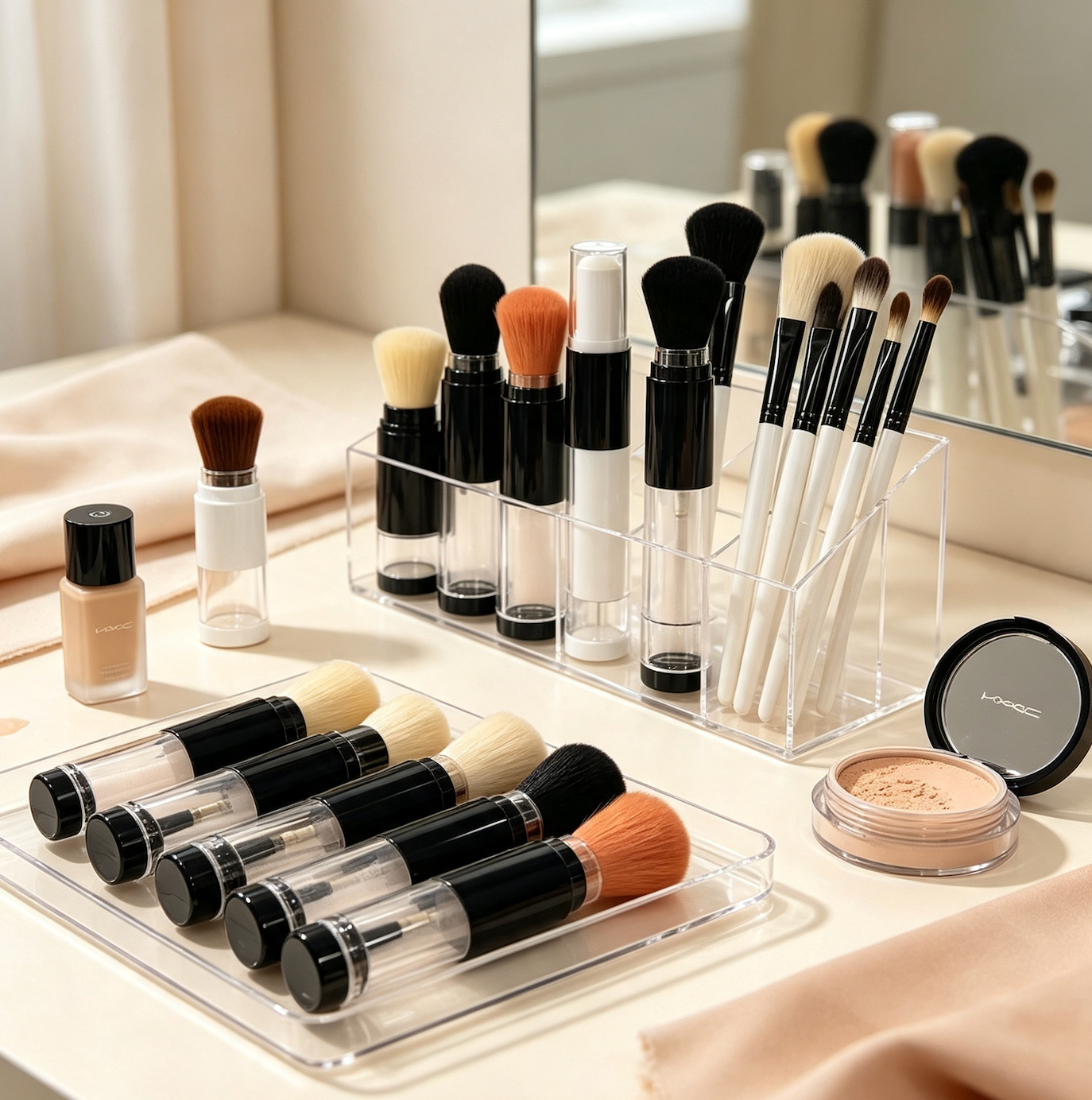 Custom Retractable Powder Brush Private Label OEM ODM Cosmetic Brush
