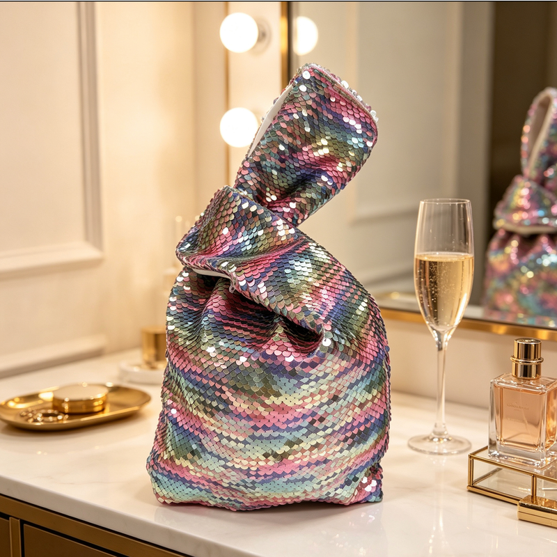 Custom Sequin Knot Clutch Bag, Multi‑Color Fabric Option Private Label Evening Purse Bulk OEM ODM