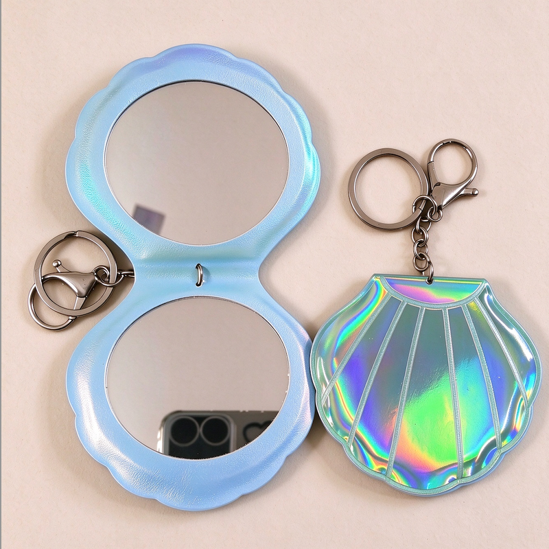 Custom Seashell PU Makeup Mirror with Keychain | OEM ODM Bespoke Compact Mirror